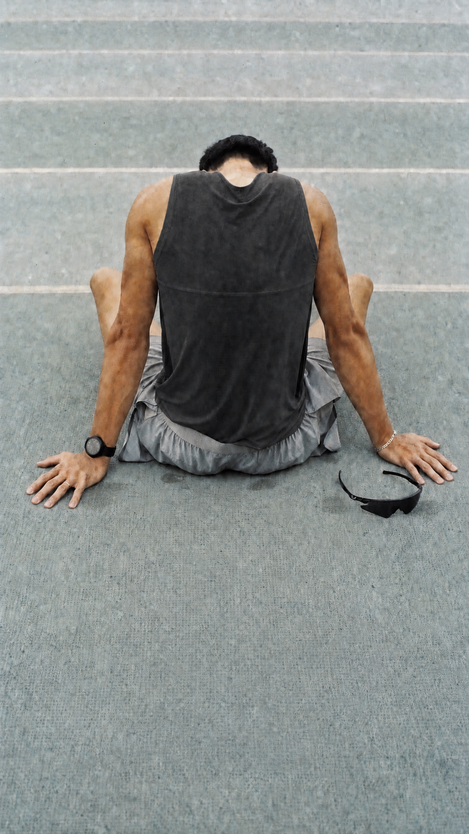 Runner recovering on a track after a hard effort